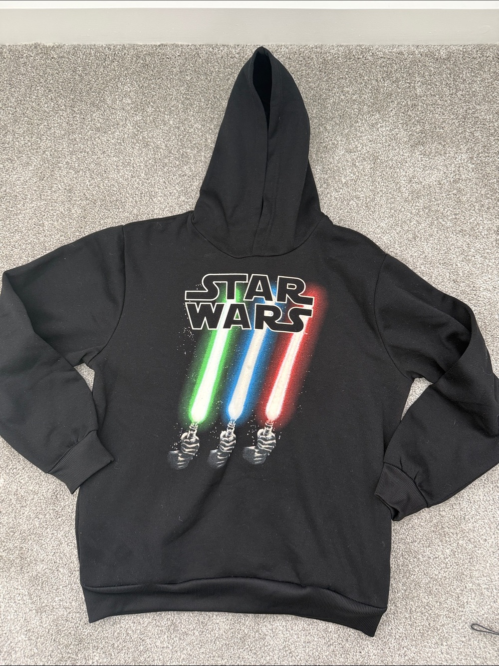 Star Wars Black Hoodie with Green, Blue and Red Lightsabers